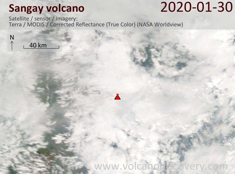 Satellite image of Sangay volcano on 30 Jan 2020