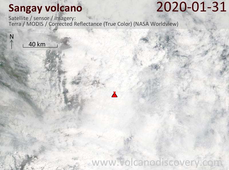 Satellite image of Sangay volcano on 31 Jan 2020
