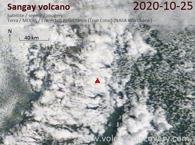 Satellite image of Sangay volcano on 25 Oct 2020