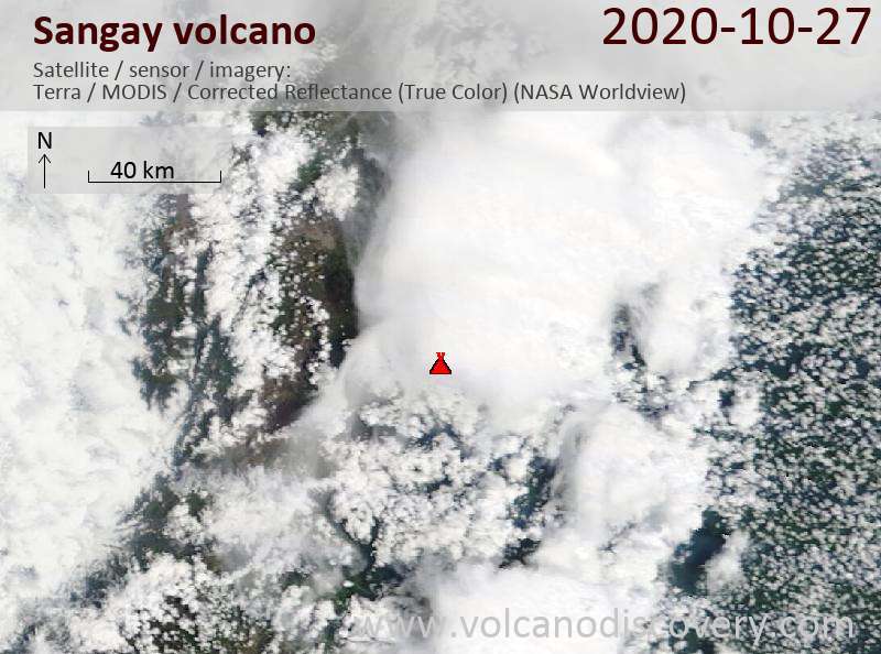 Satellite image of Sangay volcano on 27 Oct 2020