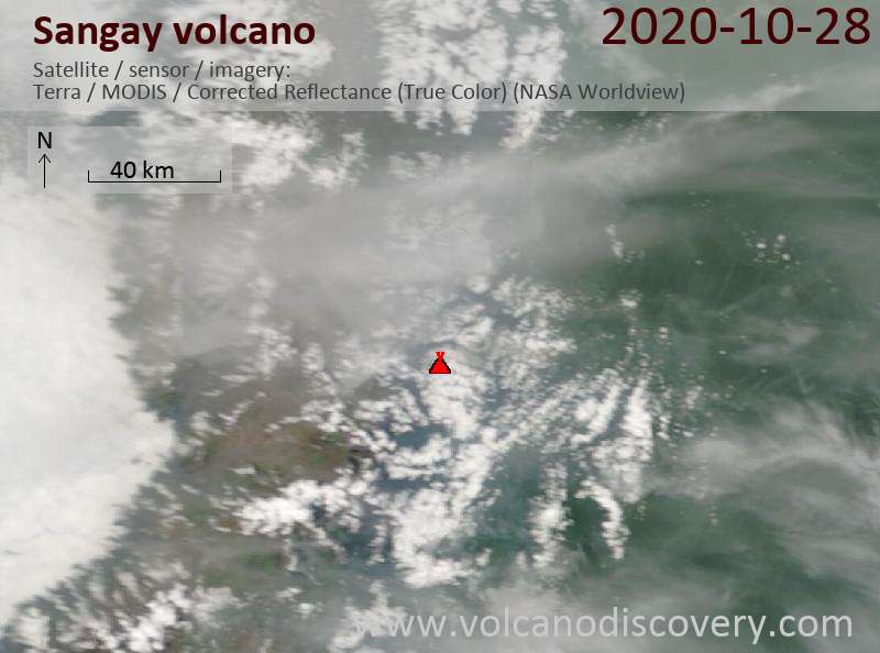 Satellite image of Sangay volcano on 28 Oct 2020