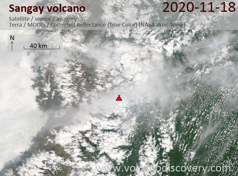 Satellite image of Sangay volcano on 18 Nov 2020