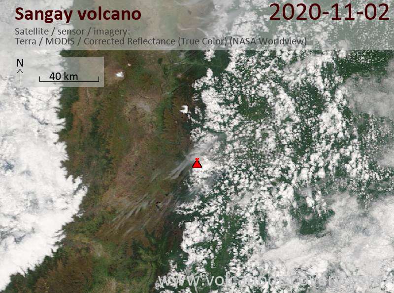 Satellite image of Sangay volcano on  2 Nov 2020