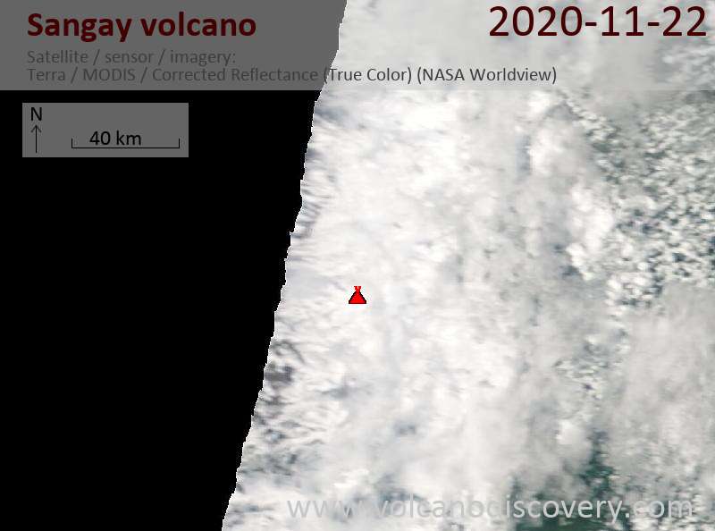 Satellite image of Sangay volcano on 22 Nov 2020
