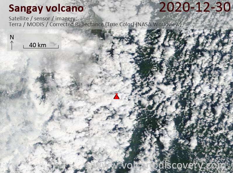 Satellite image of Sangay volcano on 30 Dec 2020
