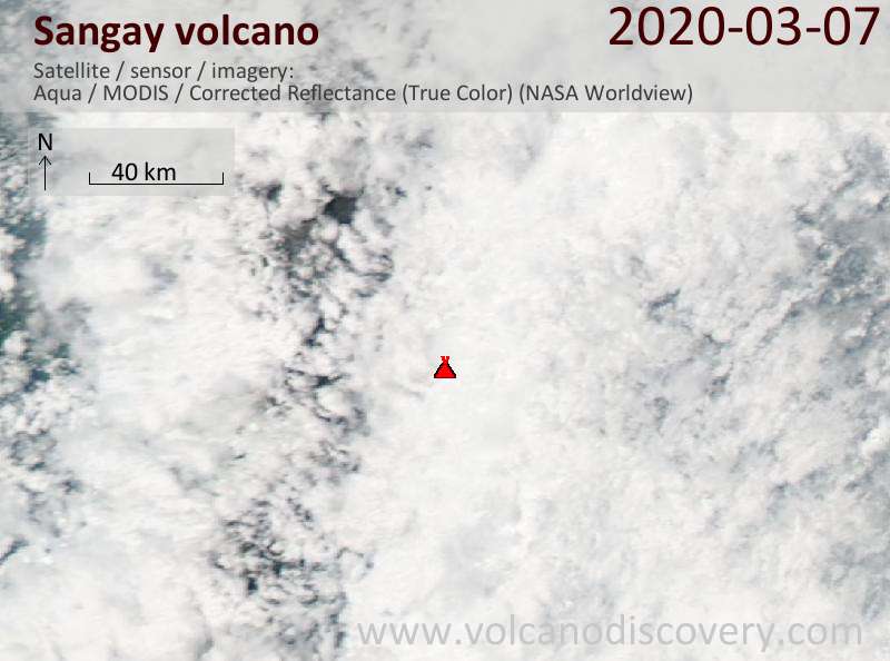 Satellite image of Sangay volcano on  8 Mar 2020