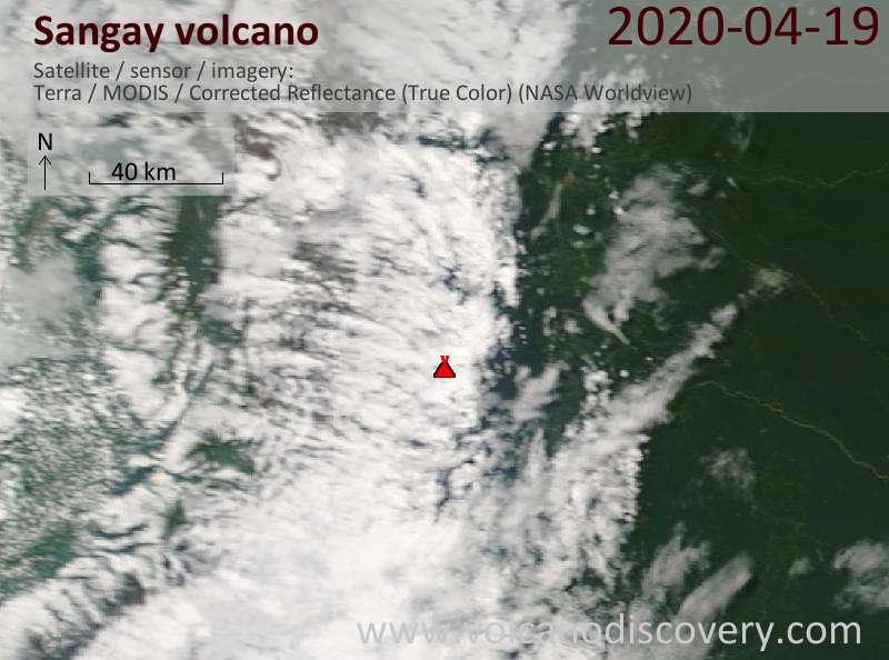 Satellite image of Sangay volcano on 19 Apr 2020