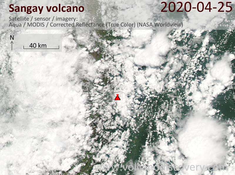 Satellitenbild des Sangay Vulkans am 25 Apr 2020