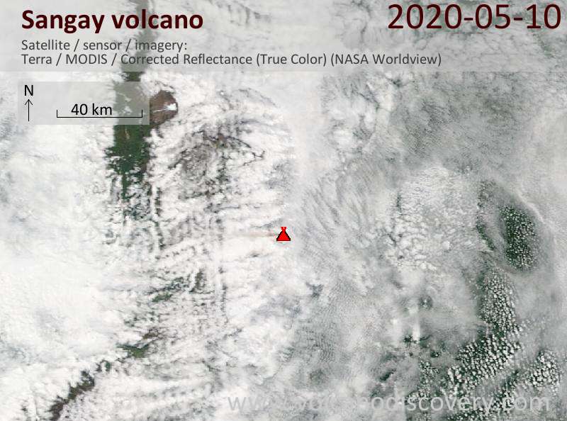 Satellitenbild des Sangay Vulkans am 10 May 2020