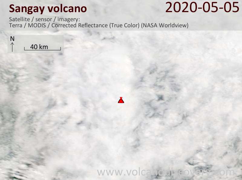 Satellite image of Sangay volcano on  5 May 2020