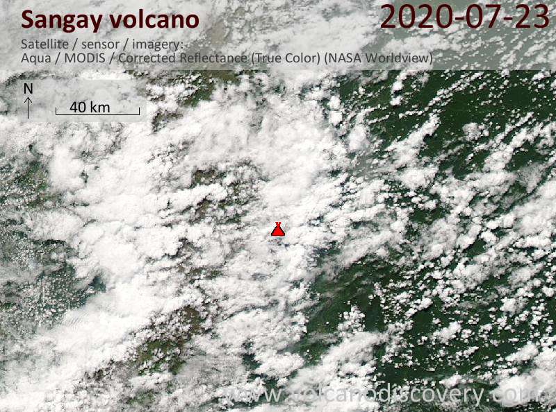 Satellite image of Sangay volcano on 24 Jul 2020