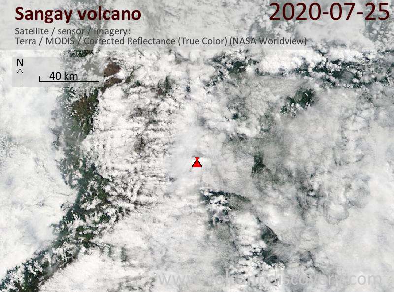 Satellite image of Sangay volcano on 25 Jul 2020