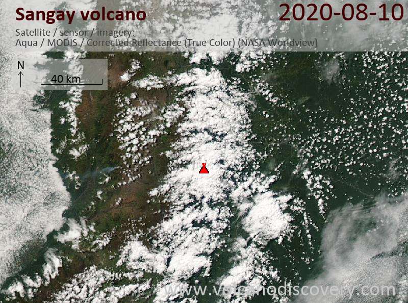 Satellite image of Sangay volcano on 10 Aug 2020