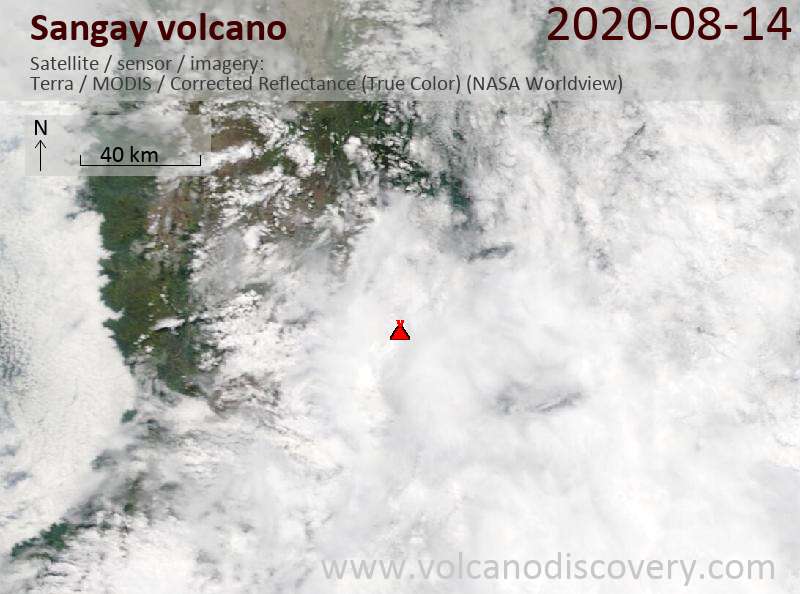 Satellite image of Sangay volcano on 14 Aug 2020