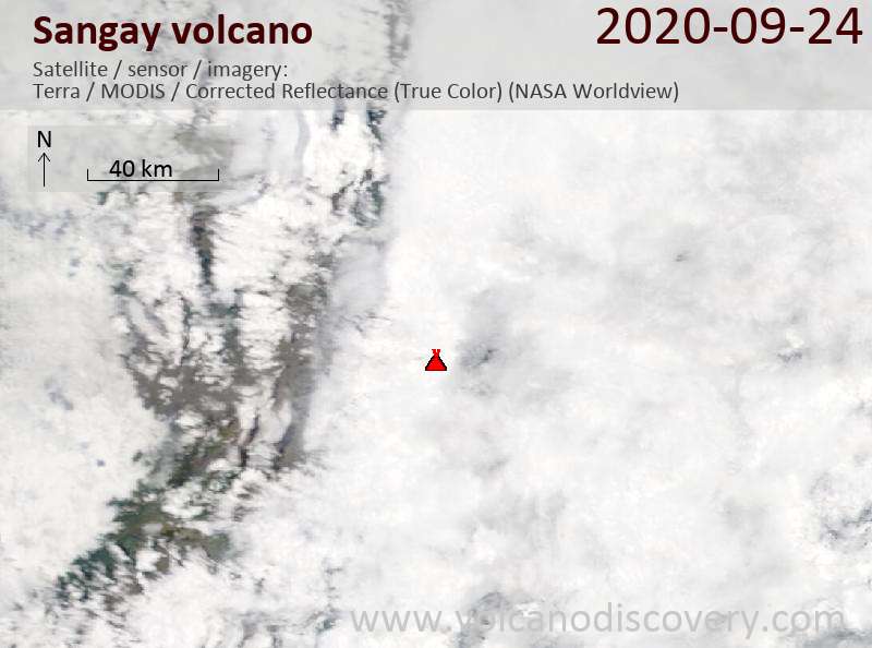 Satellite image of Sangay volcano on 24 Sep 2020