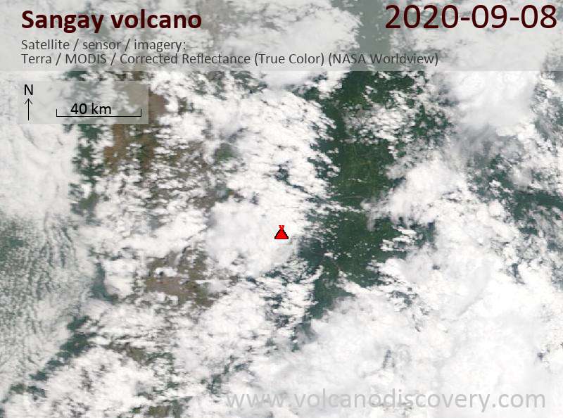 Satellite image of Sangay volcano on  8 Sep 2020
