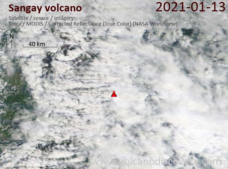 Satellite image of Sangay volcano on 13 Jan 2021