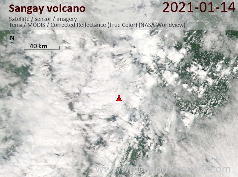 Satellite image of Sangay volcano on 14 Jan 2021