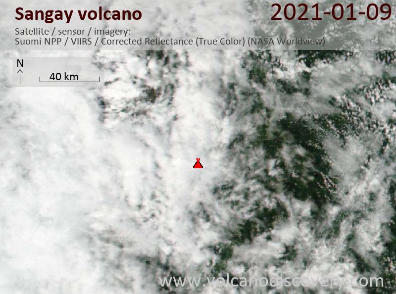 Satellite image of Sangay volcano on  9 Jan 2021