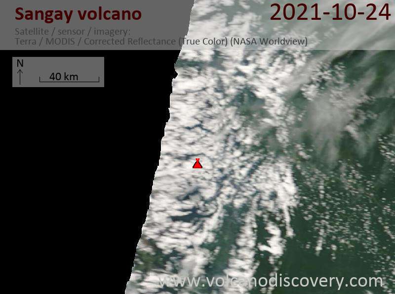 Satellite image of Sangay volcano on 24 Oct 2021