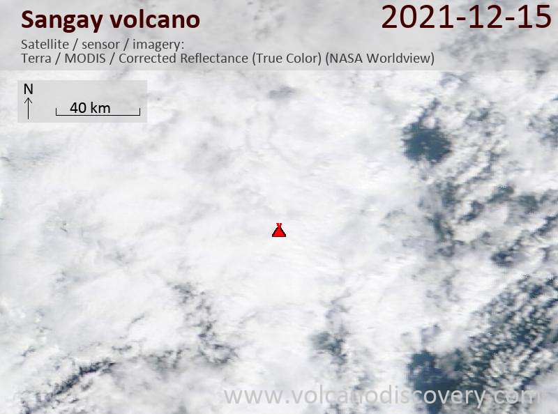 Satellitenbild des Sangay Vulkans am 16 Dec 2021