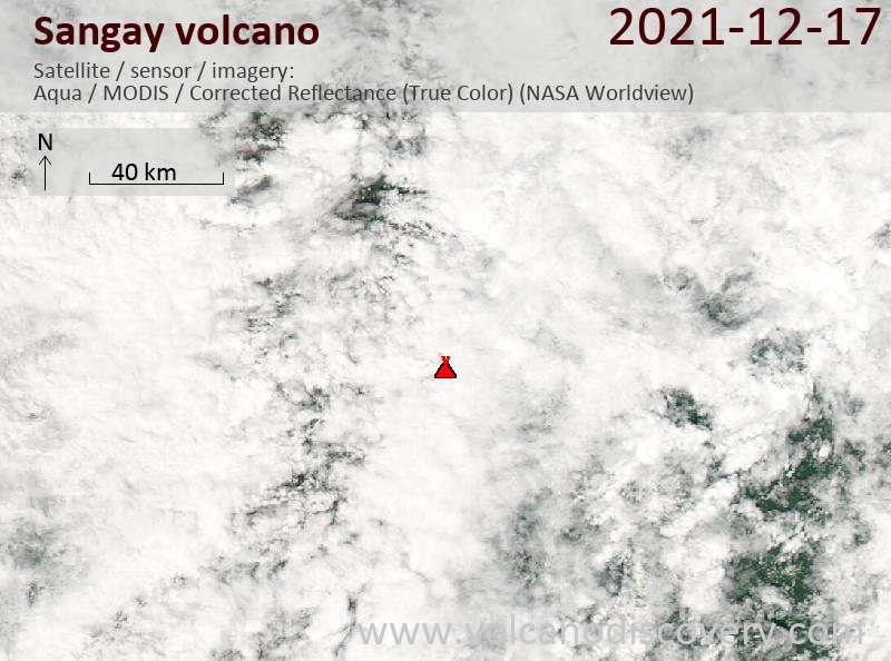 Satellite image of Sangay volcano on 18 Dec 2021