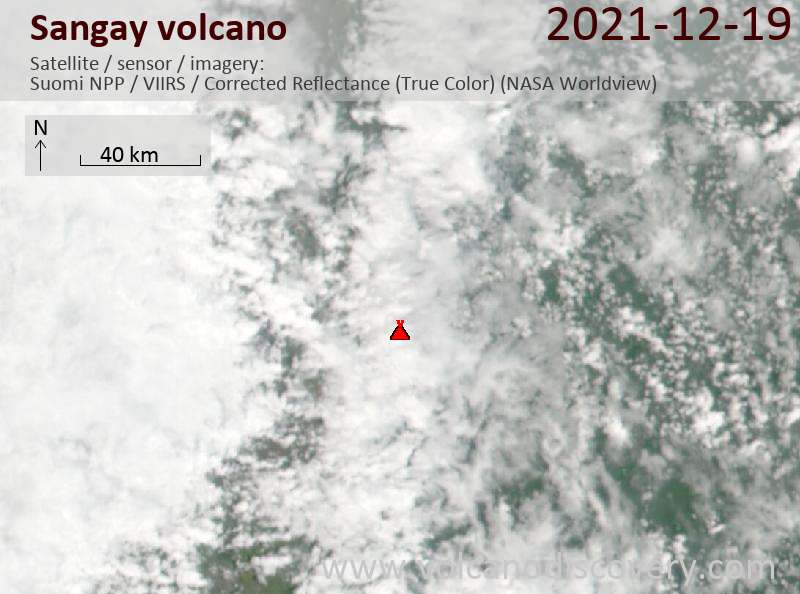 Satellite image of Sangay volcano on 20 Dec 2021
