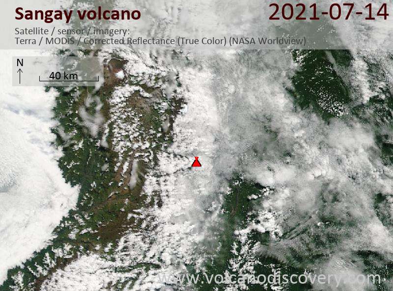 Satellite image of Sangay volcano on 15 Jul 2021