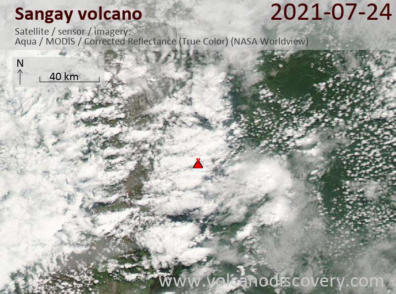 Satellite image of Sangay volcano on 25 Jul 2021