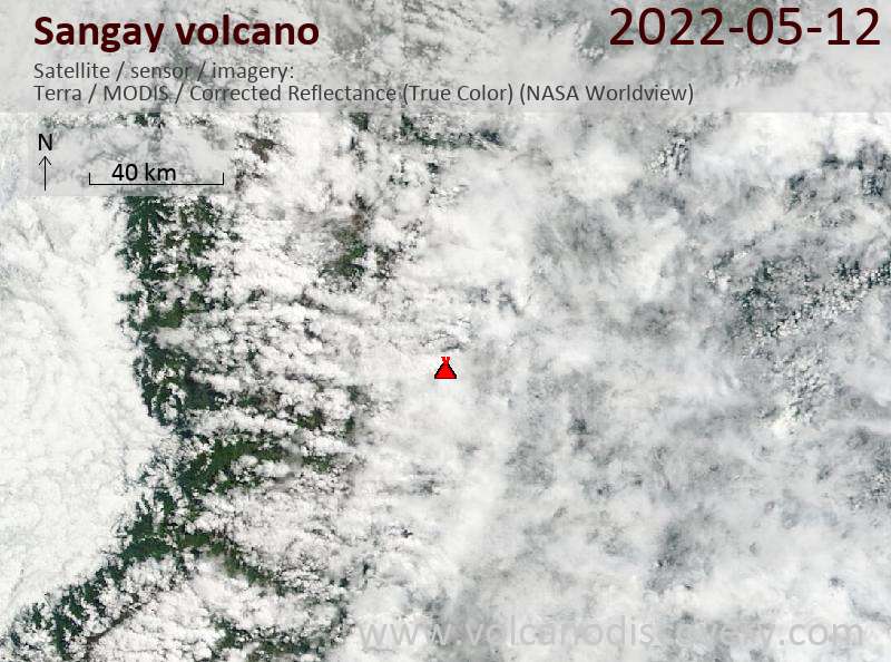 Satellite image of Sangay volcano on 13 May 2022