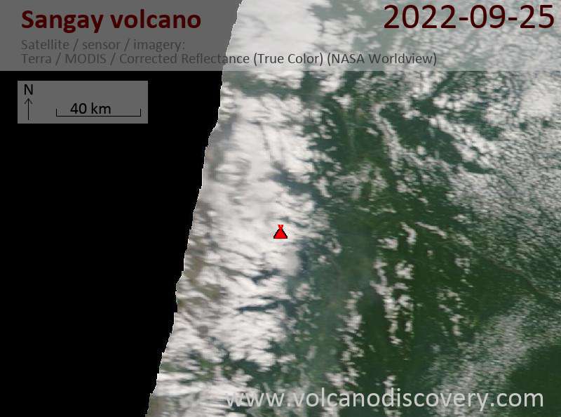 Satellite image of Sangay volcano on 25 Sep 2022