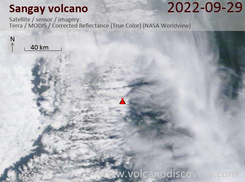 Satellite image of Sangay volcano on 30 Sep 2022
