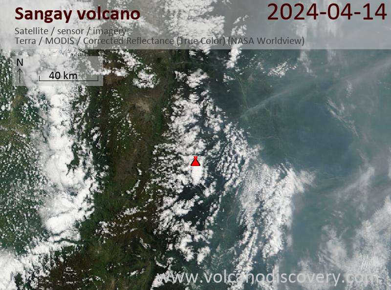 Satellite image of Sangay volcano on 14 Apr 2024