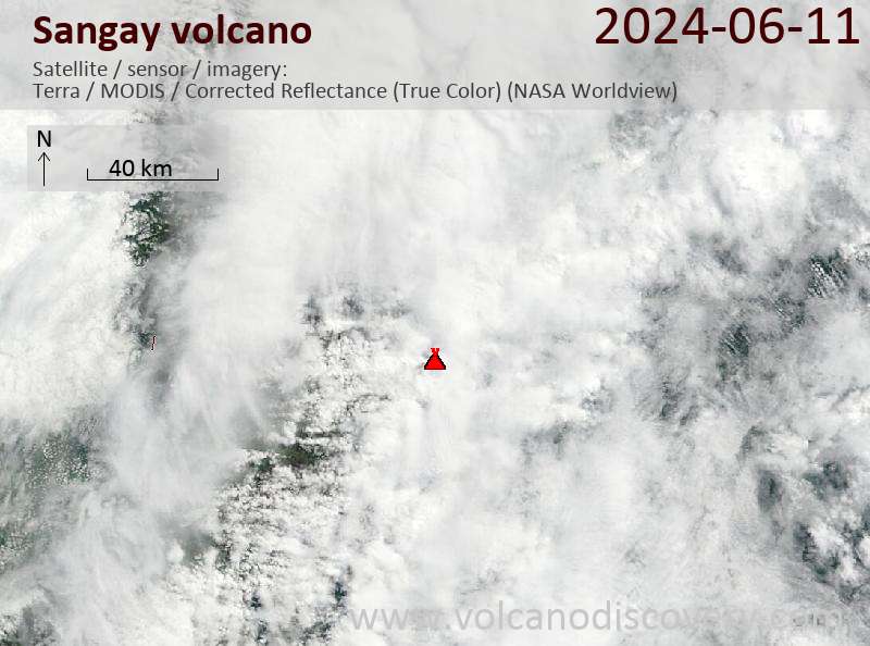 Satellite image of Sangay volcano on 11 Jun 2024
