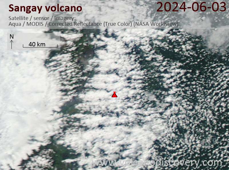 Satellite image of Sangay volcano on  3 Jun 2024