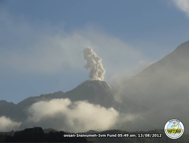 Santiaguito volcano with an ash eruption early on 13 Aug