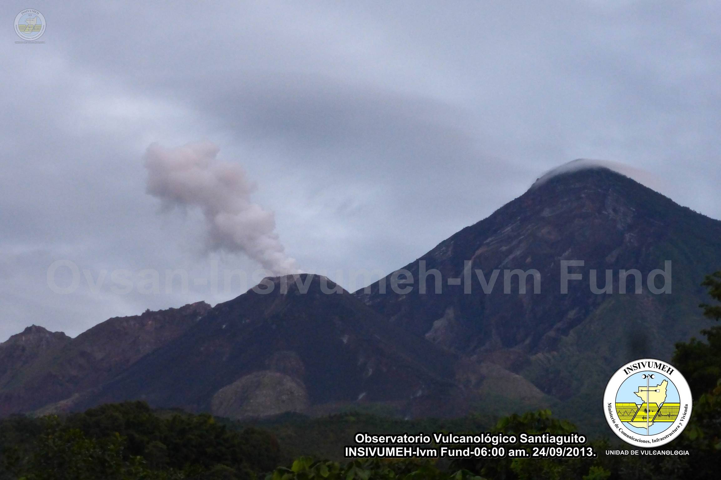 View of Santiaguito with a small explosion this morning