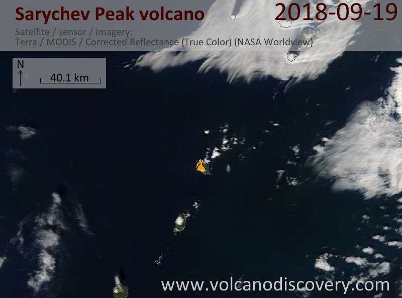 Satellite image of Sarychev Peak volcano on 19 Sep 2018