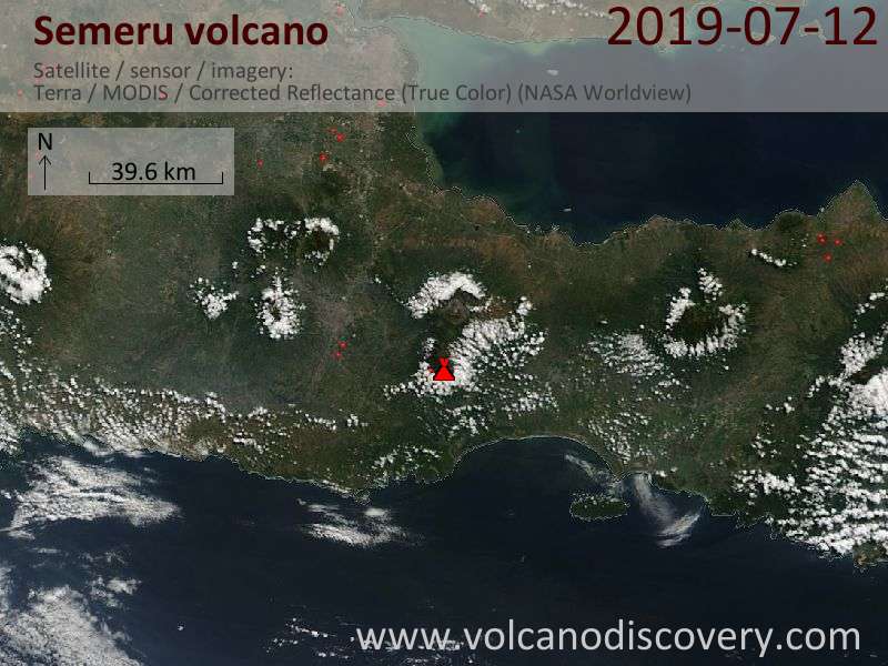 Satellite image of Semeru volcano on 12 Jul 2019