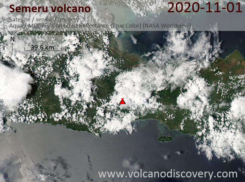 Satellite image of Semeru volcano on  1 Nov 2020