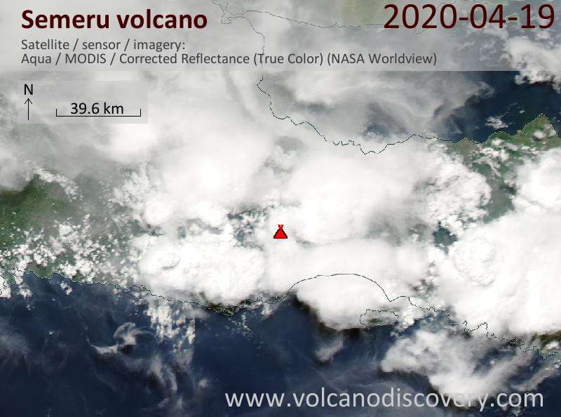 Satellite image of Semeru volcano on 19 Apr 2020