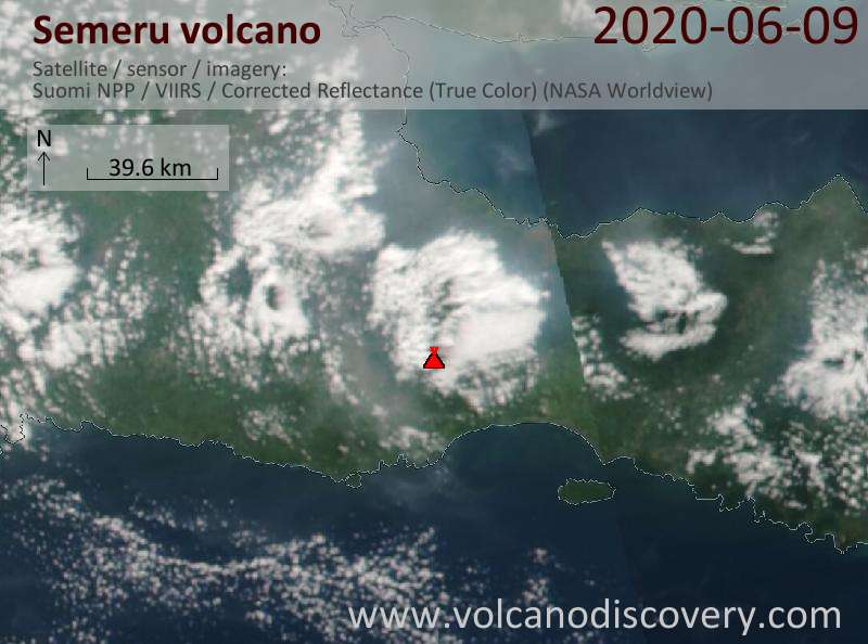 Satellite image of Semeru volcano on  9 Jun 2020