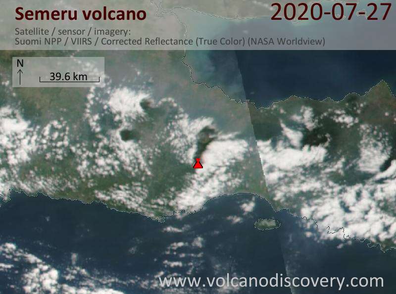 Satellite image of Semeru volcano on 27 Jul 2020