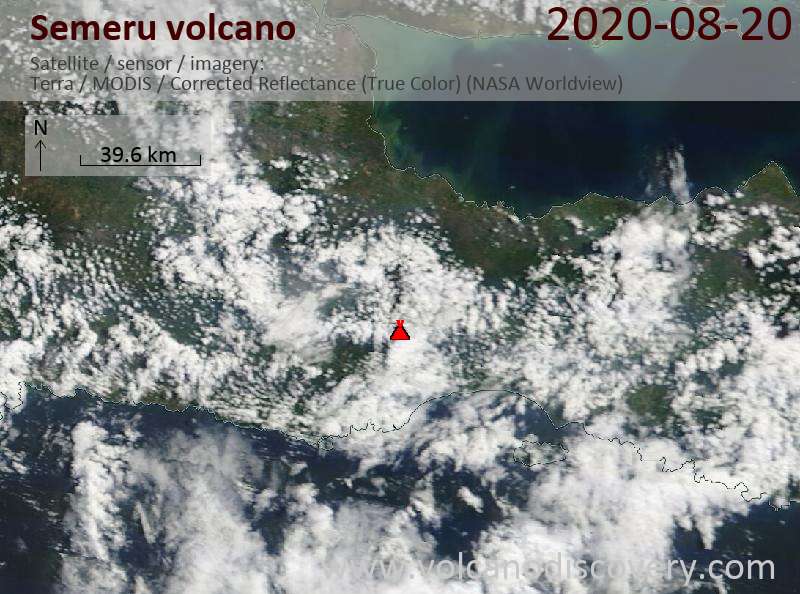 Satellite image of Semeru volcano on 20 Aug 2020