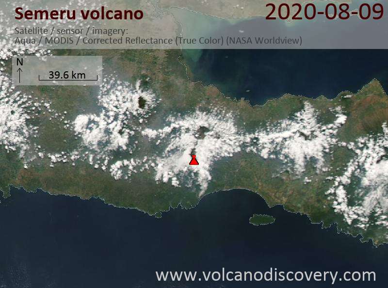 Satellite image of Semeru volcano on  9 Aug 2020