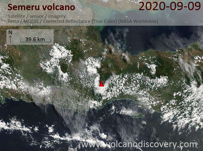 Satellite image of Semeru volcano on  9 Sep 2020