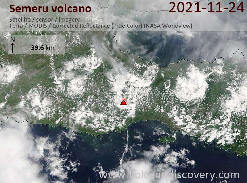Satellite image of Semeru volcano on 24 Nov 2021