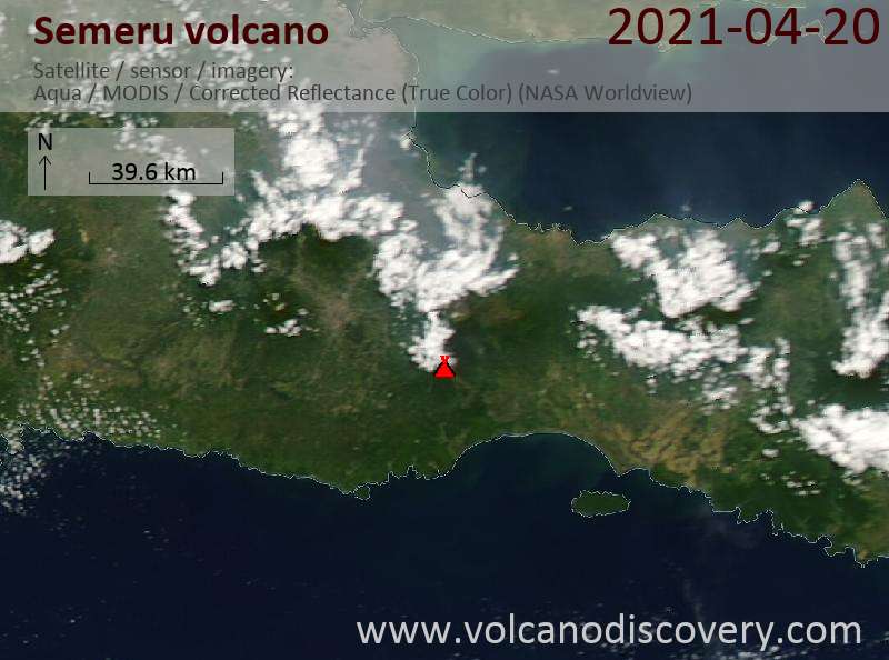 Satellite image of Semeru volcano on 20 Apr 2021