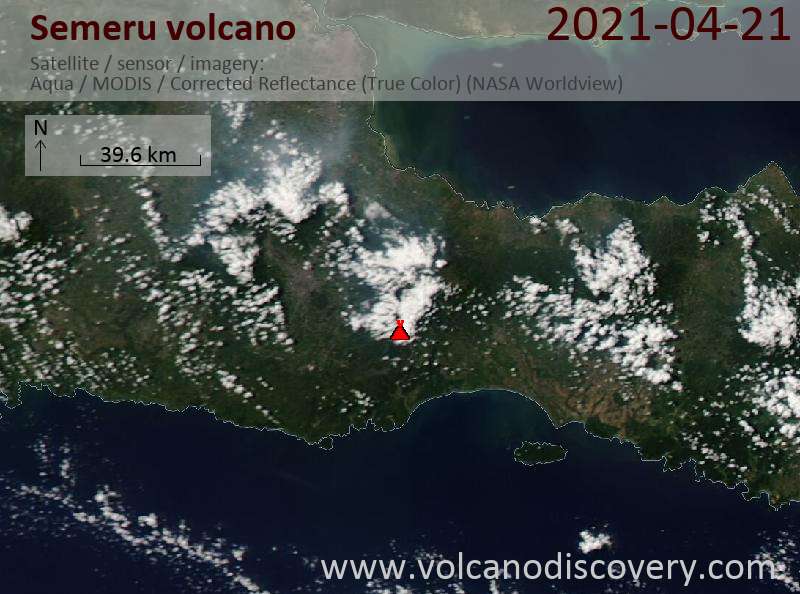 Satellite image of Semeru volcano on 22 Apr 2021