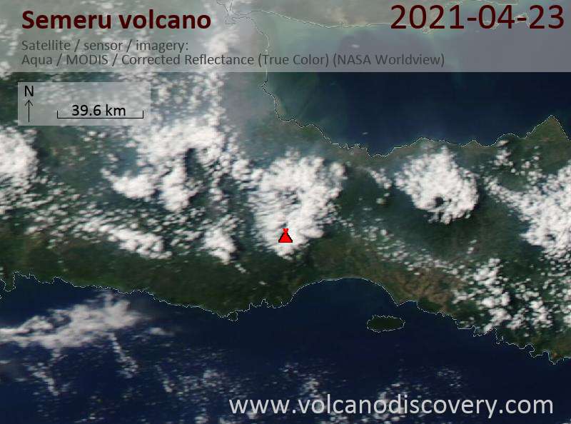 Satellite image of Semeru volcano on 23 Apr 2021
